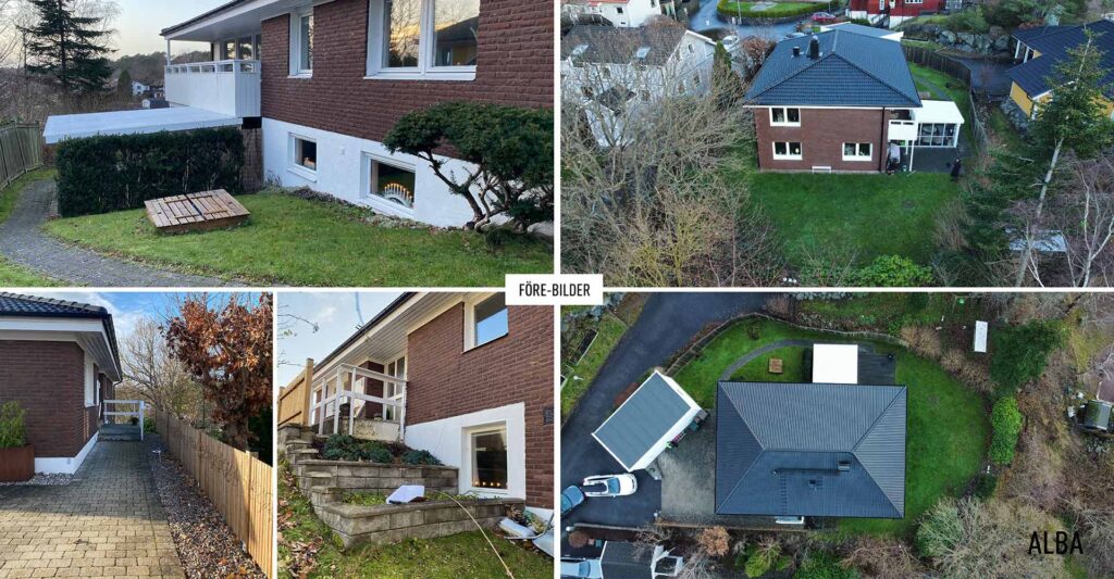 Sutterangvilla i Grimmered med tradgard i sluttning